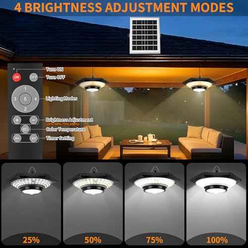 Dual Head Solar Shed Light, Solar Pendant Light Indoor Outdoor, 288 LED 1000LM Lights 5 Modes Motion Sensor with Remote Control for Chicken Coop Barn Patio Gazebo Garage