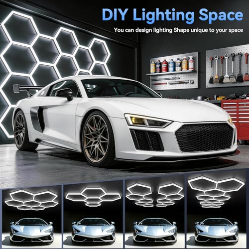 LZHOME Hexagon 5000K LED Garage Lights 5 Pack, 26400LM Super Bright Shop Ceiling Light for Garage, Workshop, Car Detailing, Basement