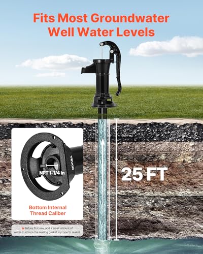 VEVOR Black Hand Pitcher Pump for Wells & Gardens, 25 ft Lift, Easy Install