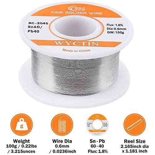 WYCTIN 60-40 Tin Lead Solder Wire with Resin Core for Electrical Repair Soldering 0.6mm 100g