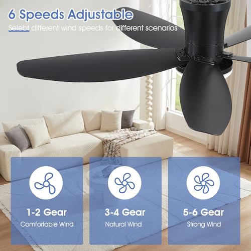 Surtime 42-Inch Black Ceiling Fan with Lights, Remote, Reversible DC Motor