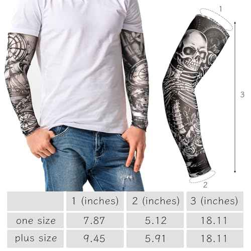 Boao 12 Pcs Temporary Tattoo Sleeve for Men Cooling Arm Sleeves Long Fingerless Arm Cover Anti Slip UV Protection Sun