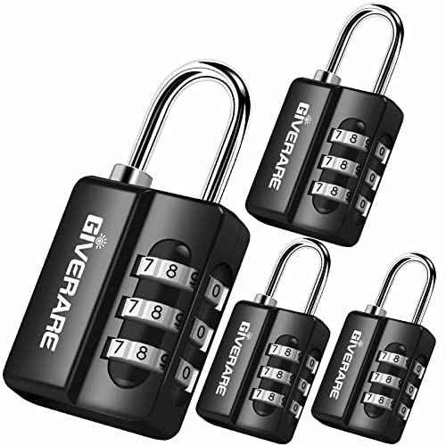GIVERARE 4 Pack Combination Lock, 3-Digit Padlock Keyless, Resettable Luggage Locks for Backpack, Gym & School & Employee Locker, Weatherproof Travel Lock for Fence, Backyard Gate, Hasp, Case-Black
