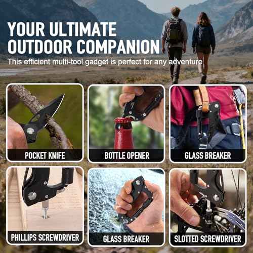 Stocking Stuffers for Men Adults, 6 In 1 Multitool Carabiner with Pocket Knife, Christmas Gifts for Mens Him, Cool Gadgets for Men, Folding Knives, Bottle Opener, Window Breaker And Screwdriver