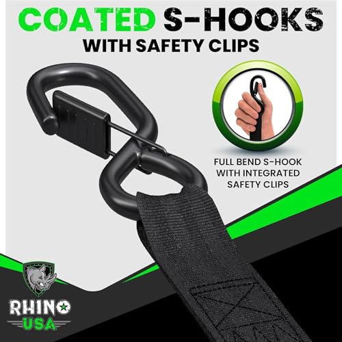 Rhino USA Retractable Ratchet Straps 4-Pack - 1in x 10ft Black, Heavy Duty