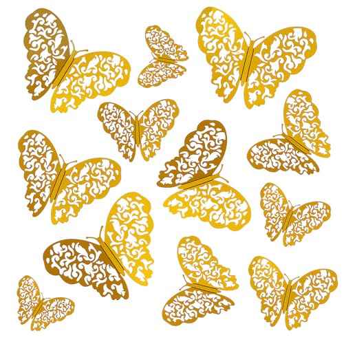 12 PCS 3D Butterfly Wall Decor Stickers ? Removable Metallic Paper Decoration with Adhesive Dots for Bedroom, Living Room, Nursery, Party, Wedding, and Classroom