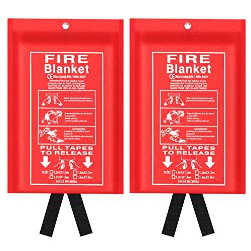 Emergency Fire Blanket for Kitchen and Home, 2 Pack 39.37¡± x 39.37¡± Fiberglass Fire Safety Blankets for Survival, Suppression Fire Retardant Blanket for People