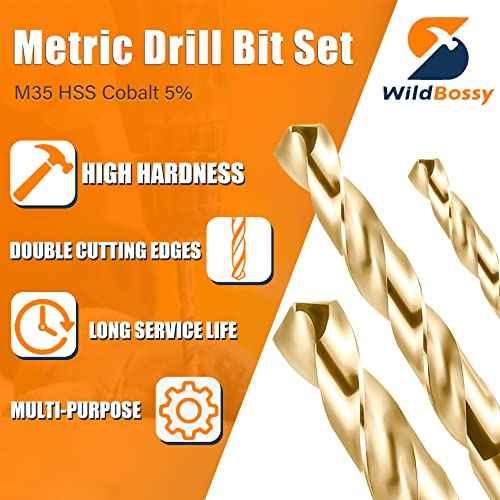 Cobalt Drill Bit Set 2mm - 10pcs, M35 Twist Drill Bits Straight Shank, 2mm High Speed Steel Drill Bits for Drilling in Hard Metal, Stainless Steel, Cast Iron