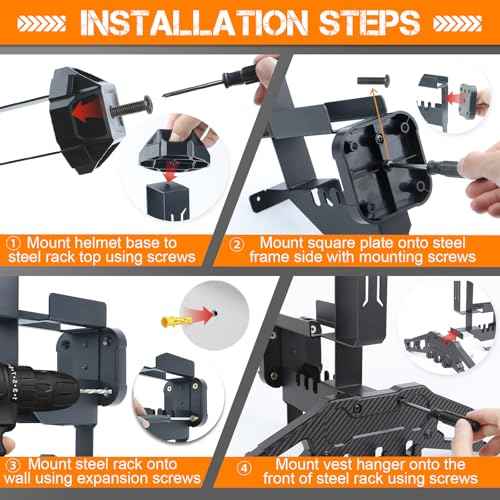 HLOGREE Motorcycle Helmet Holder Rack Wall Mount Metal Helmet Holder Mount with Hooks for Motorcycle Bike Baseball Rugby - Black