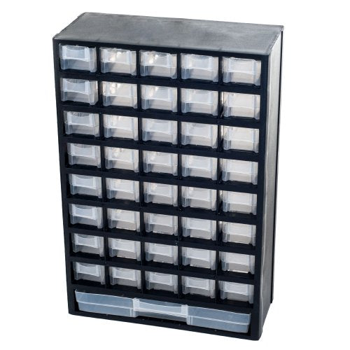 Storage Bin with Drawers 41-Drawer Plastic Parts Organizer by Stalwart (Black) – 40 Small + 1 Large Drawer