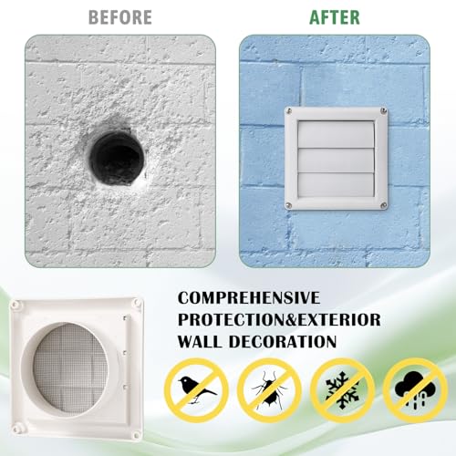 HOXHA 4-Inch White Dryer Vent Cover with Screen, Exterior Wall Hood