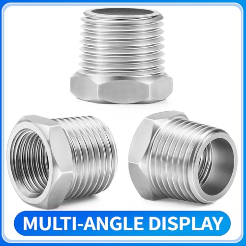ChillWaves 3/4" NPT Male to 1/2" NPT Female Stainless Steel Pipe Fitting Reducer Hex Bushing (6-Pack)