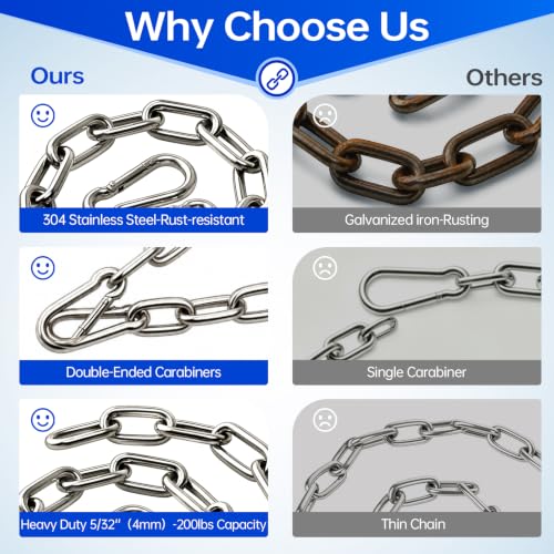 Heavy Duty Stainless Steel Gate Chain Lock with Carabiners - 2 Pack, 28 Inch