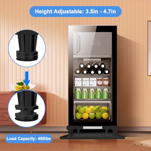 KUPAO Mini Fridge Stand with Silicone Drip Tray - Black, 16-24in Adjustable Base with 4 Feet