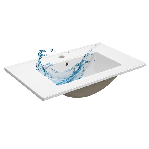 HXBOAUVS Bathroom Sink, Bathroom Counter Top 30" x 18", Rectangular Porcelain Ceramic Vanity Basin with Overflow, Single Sink Basin Vanity Top, Glossy White