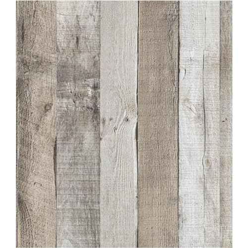 LXCREAT Faux Wood Butcher Block Contact Paper, Shiplap Peel and Stick Wallpaper Wooden Planks for Walls 17.5"X118", Natural Grey Self Adhesive Removable Rustic Wallpaper for Shelf Kitchen Decoration