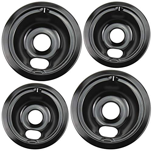 Porcelain Drip Pans for GE/Hotpoint Electric Stovetops — 4 Pack (2x6" + 2x8"), Black
