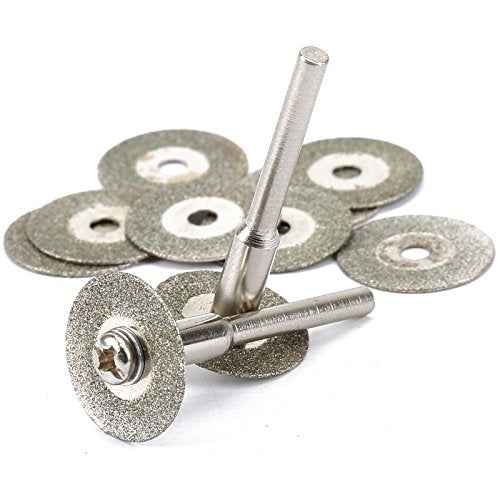 Dophee 10pcs Mini Diamond Coated Cutting Off Discs Wheel with 2 Mandrel Arbor Set Fit Rotary Tool Replacement for Dremel Drill (16mm)