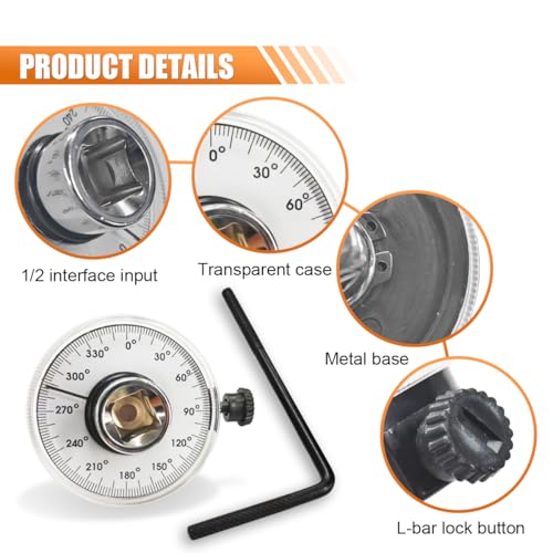 1/2" Digital Torque Wrench Angle Gauge, 360 Adjustable Adapter, Drive Meter for Professional Rotation and Angle Measurement