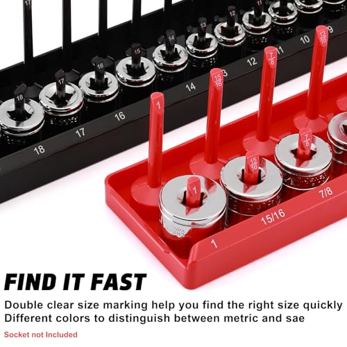 AIRTOON 3/8-Inch Drive Socket Organizer Tray Set – SAE & Metric, 2-Piece, Deep & Standard Holders