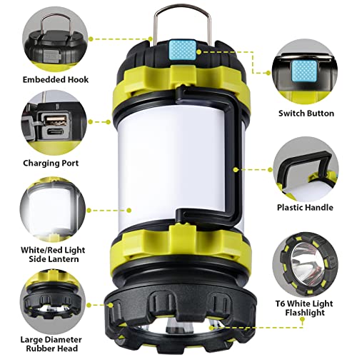 BOBKID 2-Pack Rechargeable LED Camping Lanterns - Green, High Lumens, Waterproof & Multi-Mode