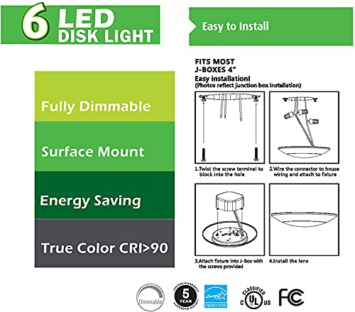 Lunabode 7.5 Inch Bright White LED Disc Light - 5000K Surface Mount Ceiling Fixture