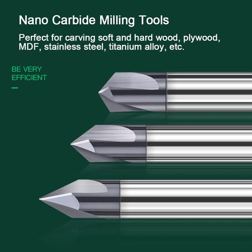ASNOMY 4Pcs Carbide Chamfer End Mill V Groove Router Bit 60 Degree and 90 Degree, 3 Flutes CNC Milling Cutter V Bits for Carving and Engraving