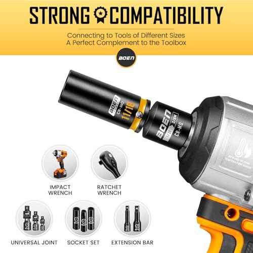boen 2-Pieces Impact Socket Adapter and Reducer Set, 3/8"F to 1/2"M Adapter & 1/2"F to 3/8"M Reducer, Standard Square Driver & Wrench Conversion Kit, CR-MO Steel