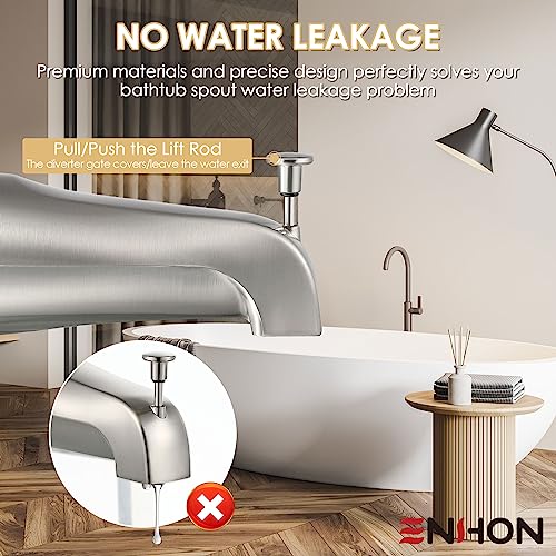 Enhon Brushed Nickel Slip-On Tub Spout with Diverter for 1/2" Copper Pipe - Model 1
