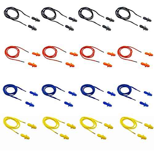 Ear Plugs for Sleeping Noise Canceling, 16 Pairs Reusable Ear Plugs Soft Silicone Earplugs Noise Reduction with Nylon Cord Hearing Protection for Shooting,Snoring,Travel, Work, Studying, Loud Noise