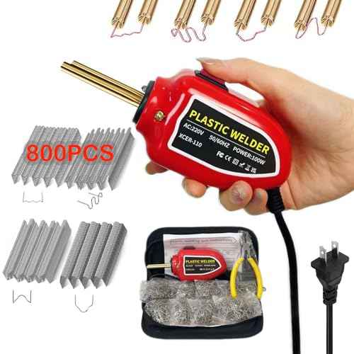 100W Portable Plastic Welder Kit with 3S Instant Heat, 800 Staples (4 Types), LED Light & Storage Bag - 220V Plastic Welding Gun for Car Bumper, Kayak (Red)