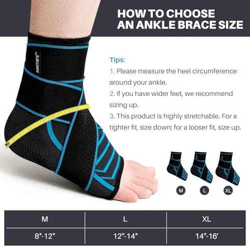 Ankle Brace for Sprained Ankle: Plantar Fasciitis and Achilles Tendonitis Relief, Heel Support for Men and Women with Strap for Foot Swelling and Compression (Single, Black Blue, Medium)
