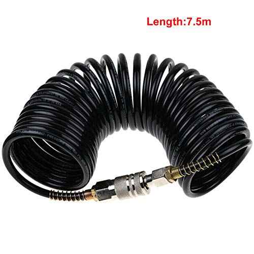 25ft Air Compressor Hose with Bend Restrictor and 1/4 Quick Coupler - Coiled Flexible Air Hose with Solid Copper Connectors