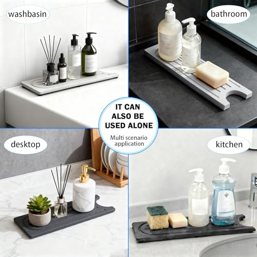 Lyxel 20x4 Inch Dark Gray Fast Drying Diatomite Stone Faucet Mat with Raised Feet