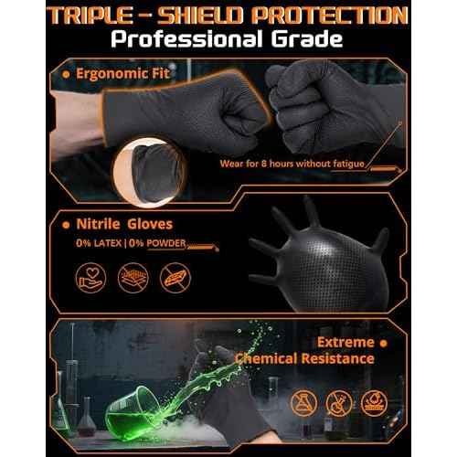 9mil Heavy Duty Disposable Nitrile Gloves -Chemical Resistant,Latex Free Rubber Guantes Diamond Texture for Mechanic
