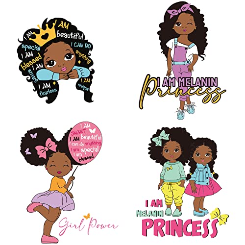 4 Pieces Black Girl Inspirational Quote Wall Decal Motivational Saying African American Sticker Positive Stickers Little Decals for Bedroom Girl Power Wall Decal for Nursery Decor