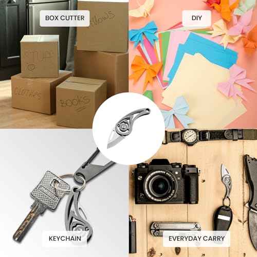 Small Pocket Knife, Titanium Keychain Knife, Stocking Stuffers, Little Box Cutter, EDC Utility Knife, Cool Keychain Gift for Men and Women