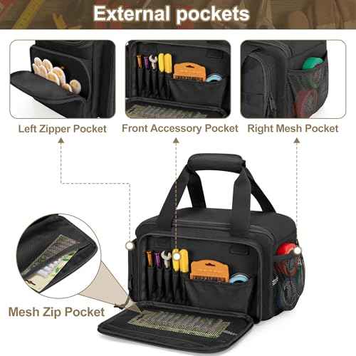 12-Inch Tool Bag with Anti-friction Bottom, Hand Tool Storage Organizer Bag for Men, Tactical Range Bag, Multi-purpose Work Tote for Repairman, Electrician, Carpenters, Handyman, Black