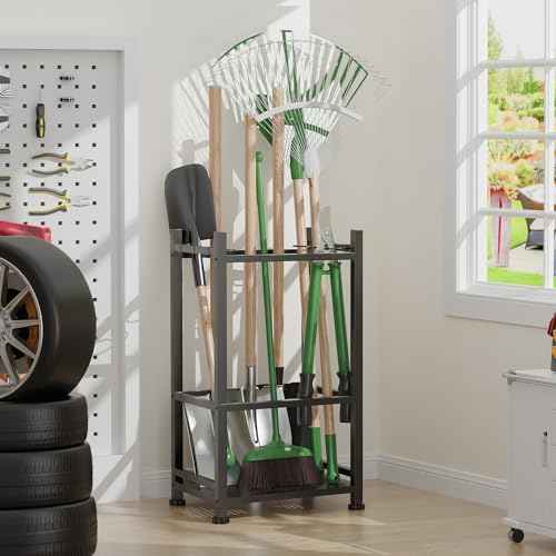 Dirza Garden Tool Organizer,Yard Tool Organizer for Garage Organization and Storage,Garden Tool Rack with 9 Loops for Garage, Shed, Outdoor,Easy Take Out and Storage,Will NOT tip over