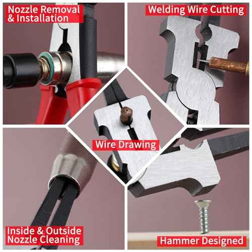 SPEEDWOX Mig Welding Pliers 6 In 1 Multi-Function Welding Pliers Nozzle Cleaner Slag Hammer 8" Professional Welding Welding Tools For Scraping Spatter Gripping Drawing Wire Nozzle Tip Removal Install