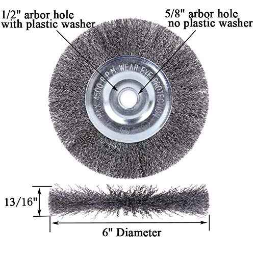 6 inch Wire Wheel for Bench Grinder,Coarse Crimped Wire 0.012-Inch with 1/2'' and 5/8'' Arbor Hole,1PC