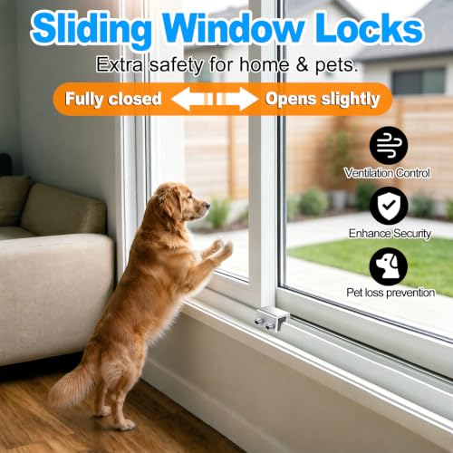 Silver 4 Sets Sliding Window Locks Adjustable Aluminum Security Stops