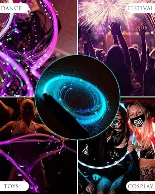 6ft Fiber Optic Whip for Dance USB Rechargeable,360°Swivel,Rainbow LED Light Effect,Great for Rave Party,Light Shows,Music Festival,Christmas Gift (7 Colors+23 Modes+1200mAh Battery)