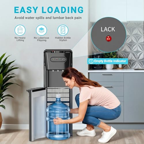 Manastin Bottom Loading Water Cooler Dispenser Matte Black – Space-Saving, Hot & Cold Water
