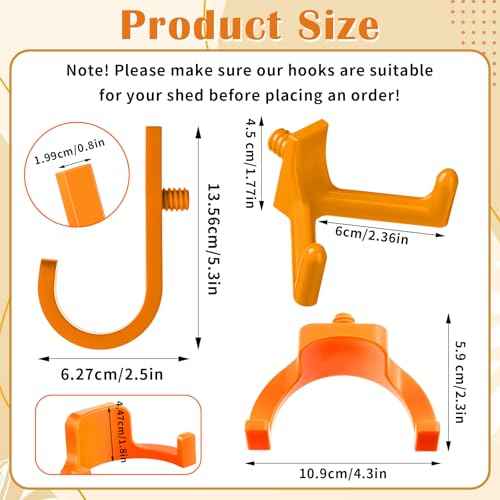 30 Pcs Storage Shed Tool Hooks Shed Accessories Compatible with Suncast/Craftsman J/U/V Shaped Tool Hanger Shelves Garden Garage Storage Organization Accessories for Hanging Shovel Rake(Orange)