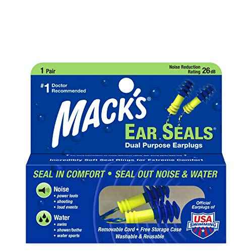 Mack¡¯s Ear Seals Earplugs, 1 Pair with Detachable Cord - 26db High NRR - Dual Purpose Comfortable Ear Plugs for Noise Reduction and Blocking Water