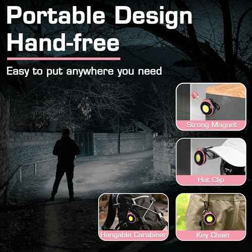 WORKPRO COB Keychain Work Light, Rechargeable Magnetic Keychain Flashlight, Mini Pocket Carabiner Flashlight with Hat Clip, 3 Light Modes Emergency Light for Camping, Hiking and Fishing, Pink Ribbon