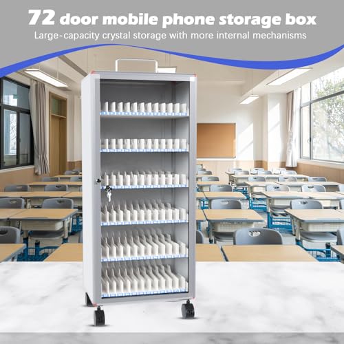 JEHUJD 72-Slot Aluminum Alloy Cell Phone Lock Box - Portable Locker Organizer for Office, Classroom, Gym