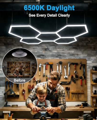 Pomelotree Hexagon LED Garage Lights 26520LM 5-Pack DIY Ceiling Shop Light