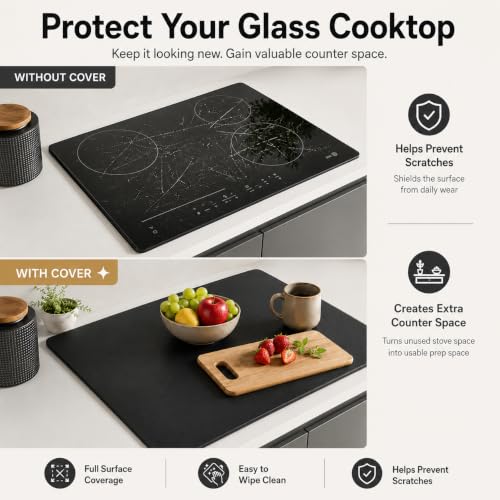 FLASLD 21x29.5 Inch Glass Stove Top Cover - Silicone-Coated Fiberglass, Black, No Logo